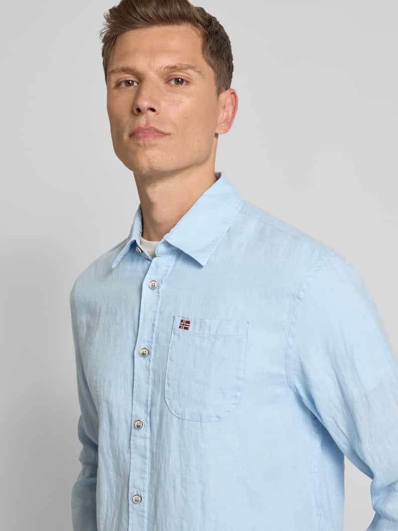 Napapijri Slim fit linnen overhemd met logostitching