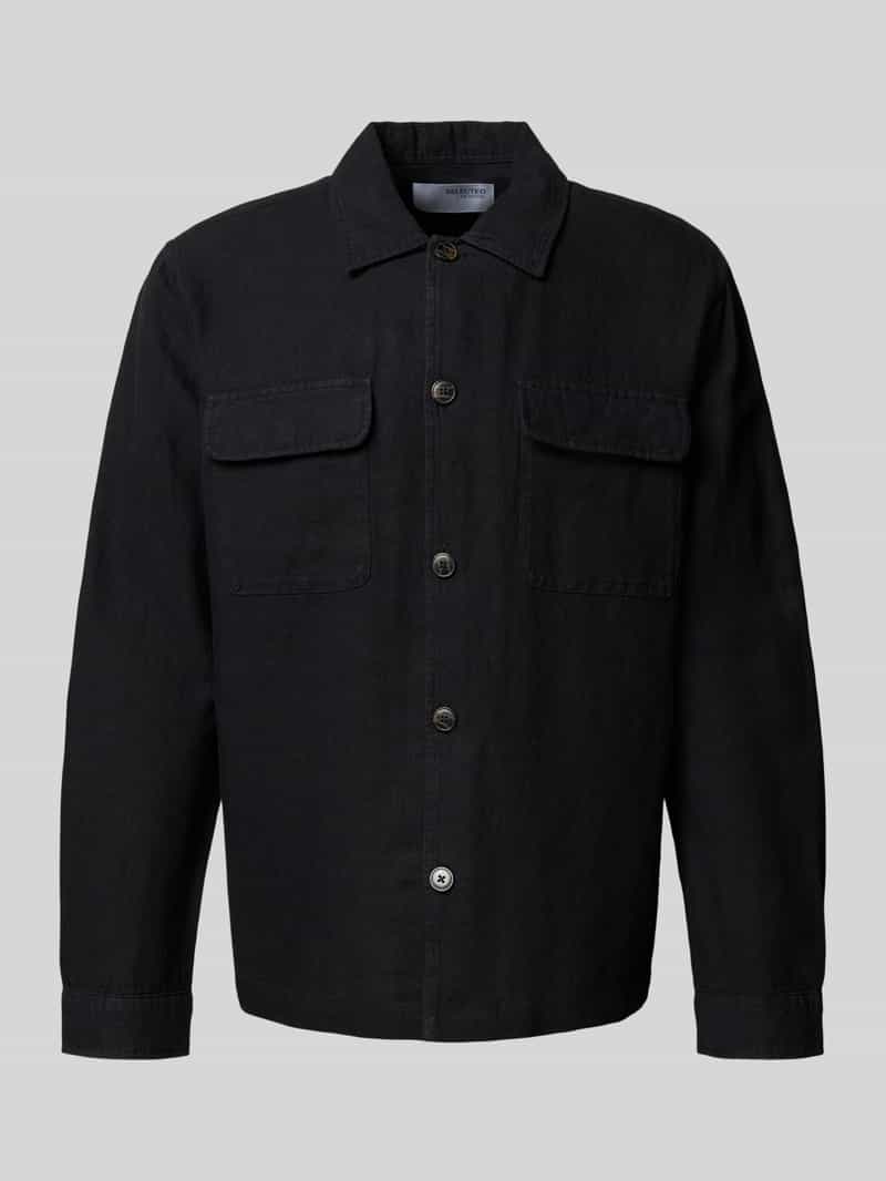 Selected Homme Regular fit linnen overhemdjack met kentkraag model 'LEROY SUN'