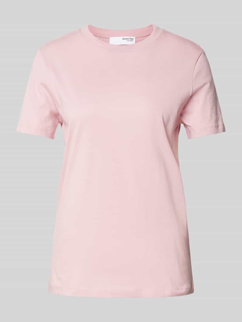 Selected Femme T-shirt met geribde ronde hals
