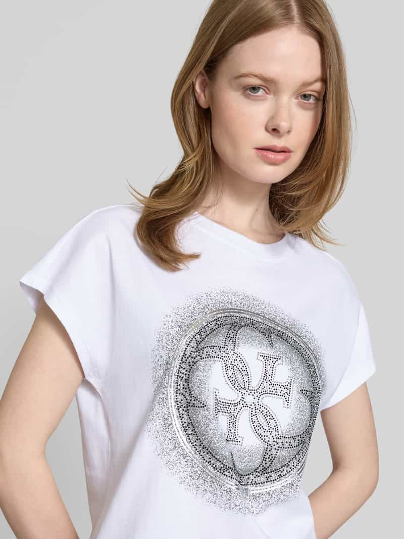 Guess T-shirt met siersteentjes en ronde hals