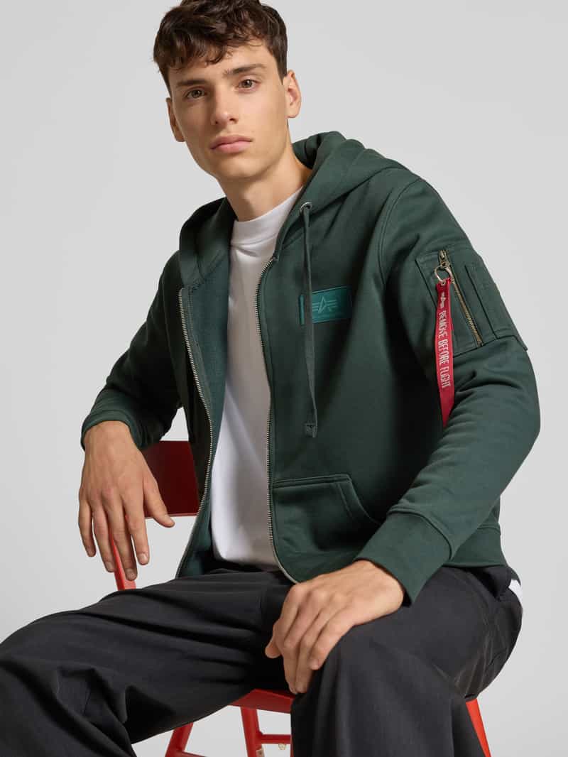 alpha industries Sweatjack met logopatch en kangoeroezak