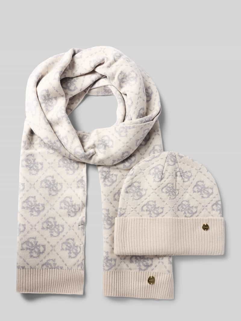 Beanie en sjaal als set met viscose-aandeel