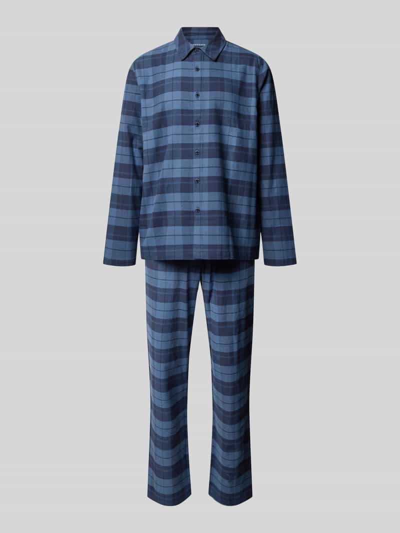 Lang pyjama van flanel met faded denim-ruitjes - Selected Premium Warming 48