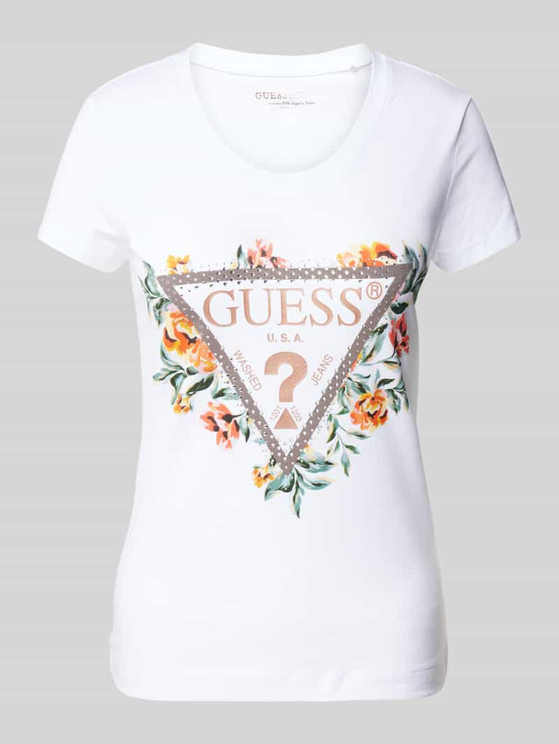 Guess T-shirt met motief- en labelprint model 'TRIANGLE FLOWERS'