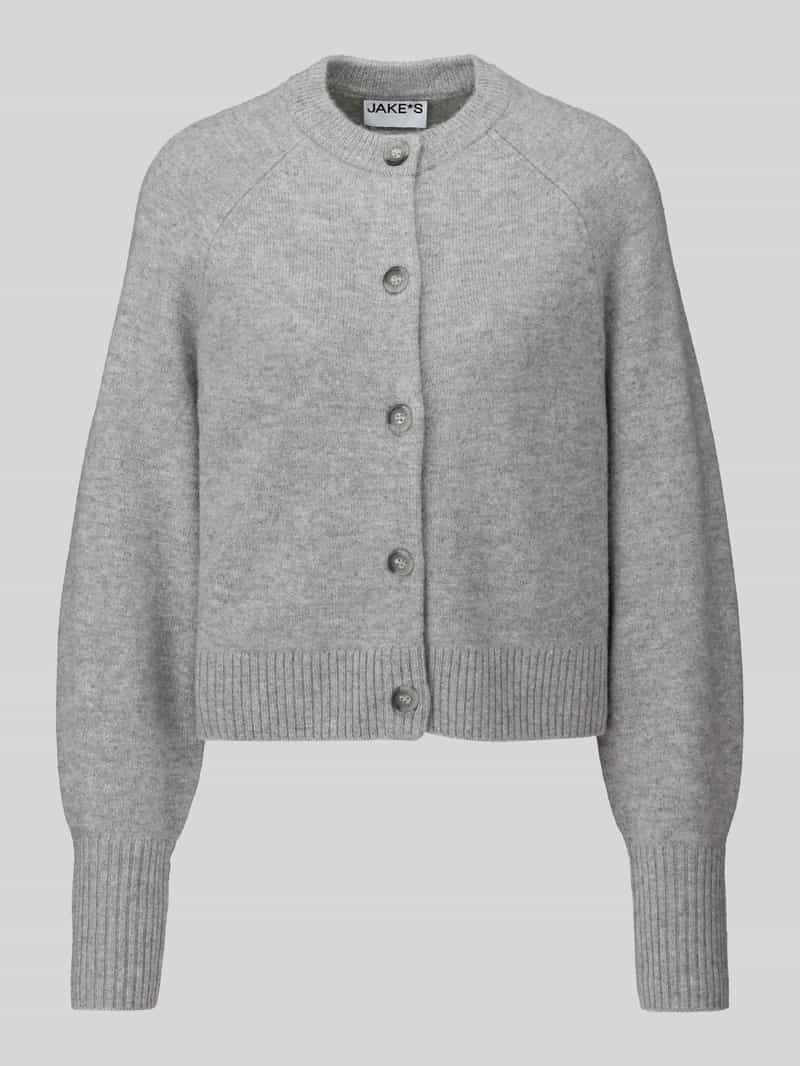 Jake*s Casual Gebreid jack van pure wol met labeldetail