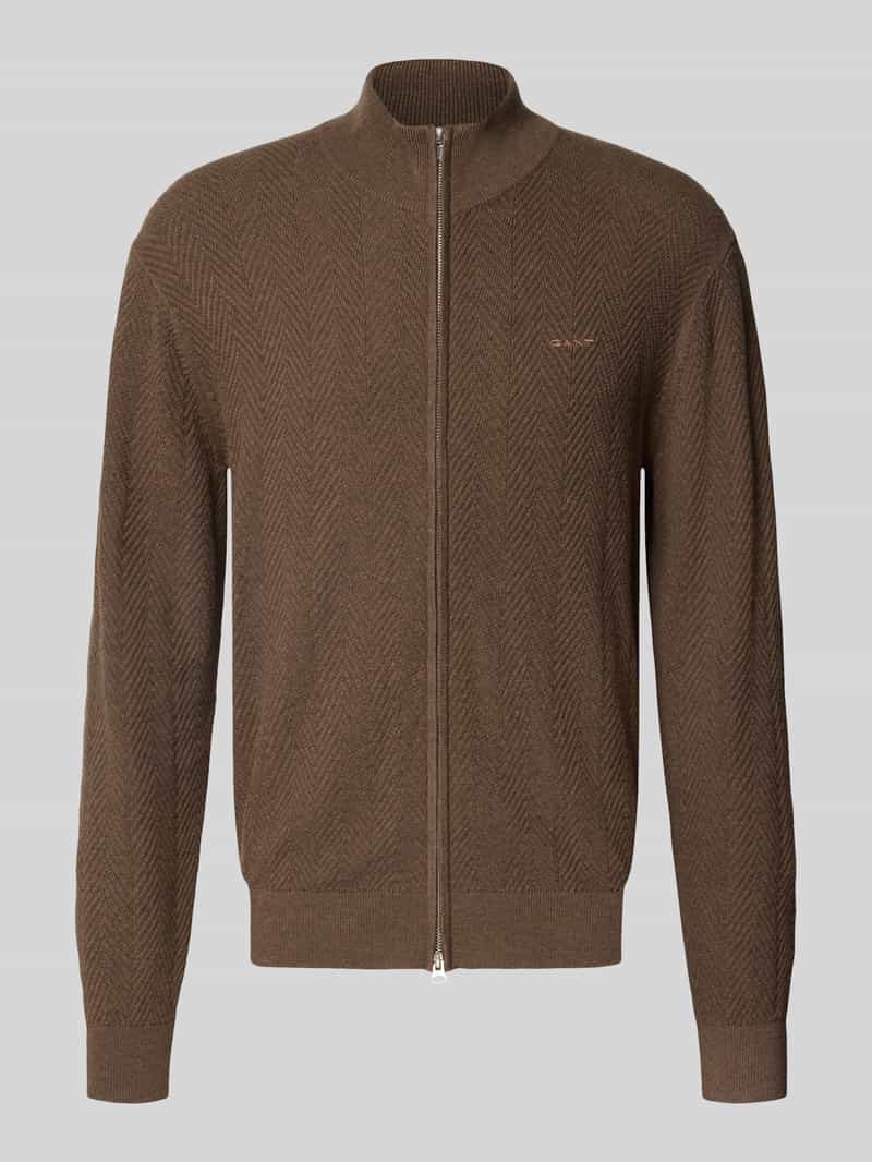 Gant Regular fit gebreid jack van mix van katoen en wol model 'HERRINGBONE TEXTURE ZIP'