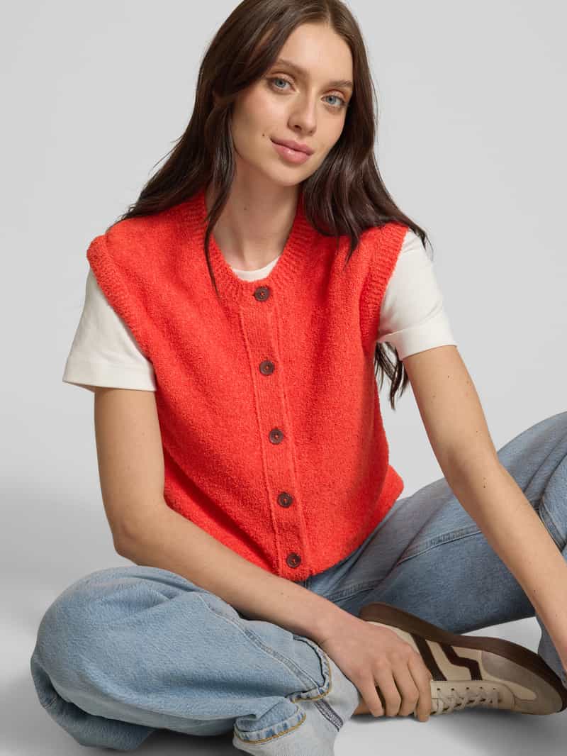 Marc O'Polo Regular fit mouwloos vest van een mix van bouclé en katoen