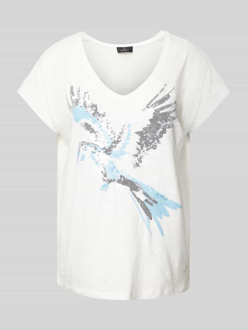 monari T-shirt met geribde ronde hals