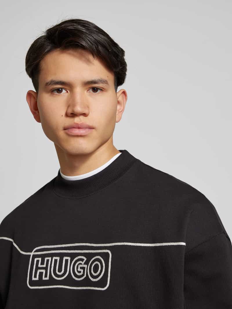 Hugo Blue Sweatshirt met labelstitching model ´Noideryos'