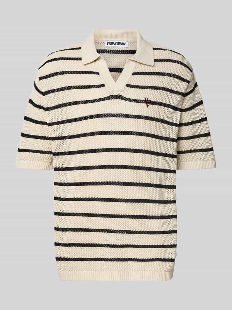 Gebreid shirt met polokraag en labelstitching