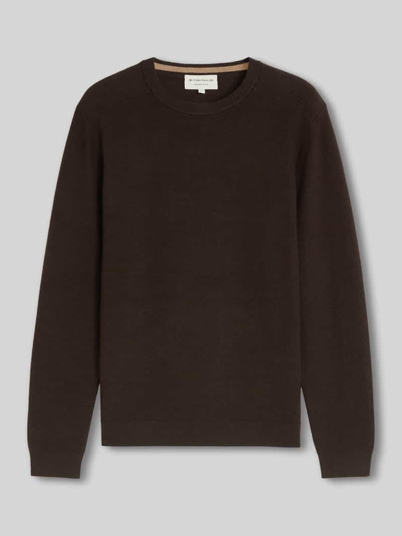 Tom Tailor - Gebreide trui van katoen - Maat L - dark chocolate brown melange
