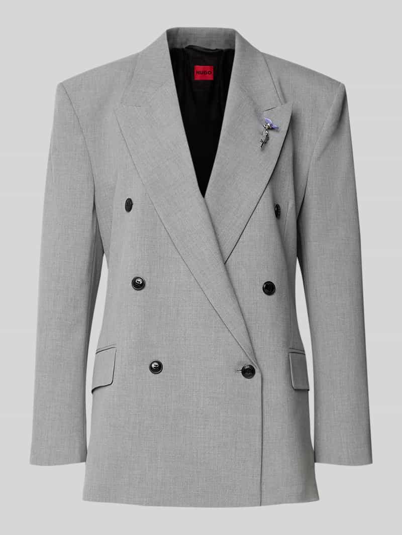 HUGO Regular fit lange blazer met broche model 'ANTEGI'