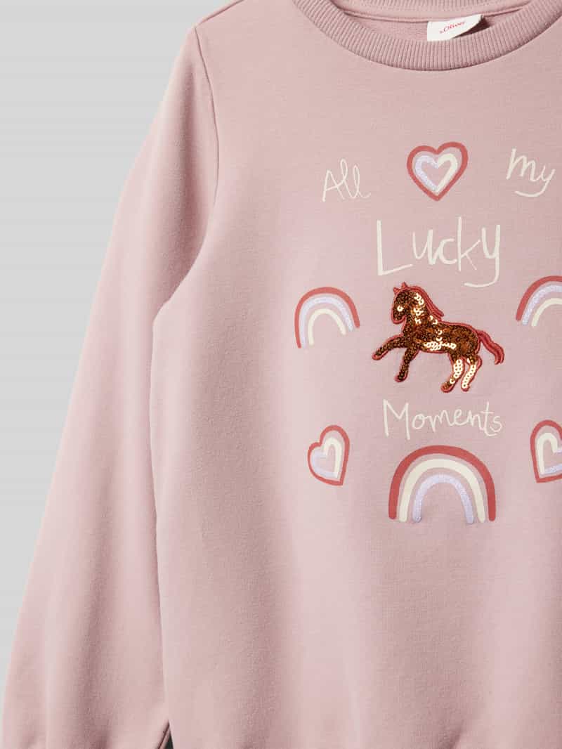 s.Oliver RED LABEL Regular fit sweatshirt van zachte katoenmix met glitter- en paillettendetails