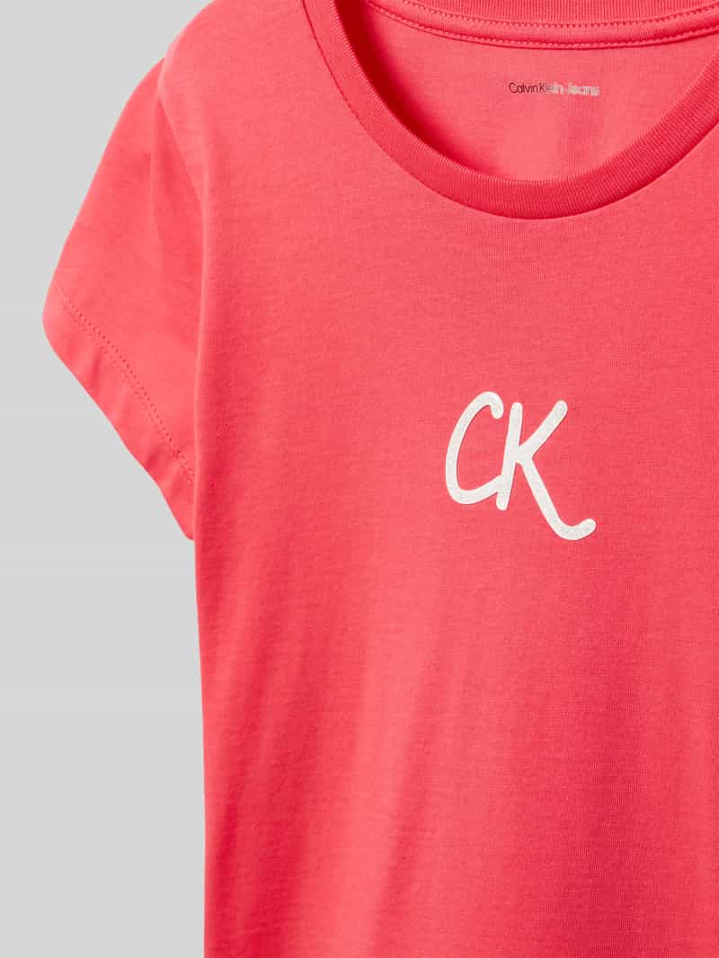 Calvin Klein Jeans Slim fit T-shirt met logoprint en ronde hals