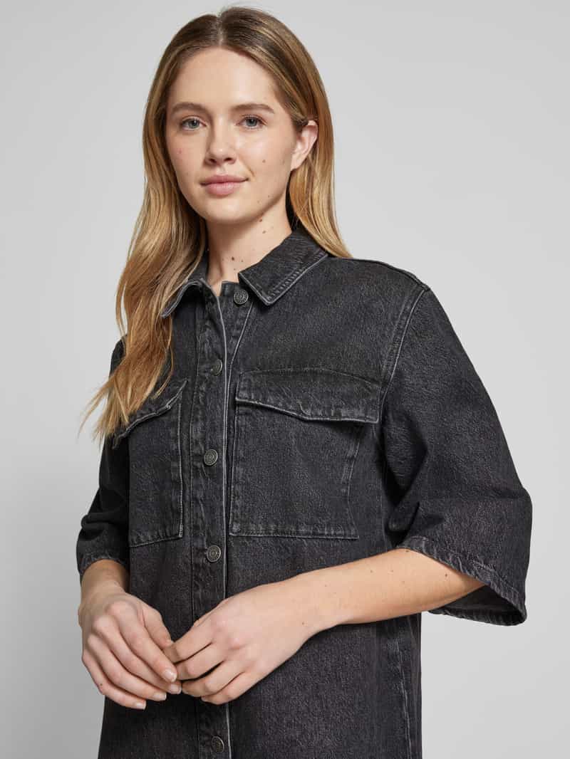 Selected Femme Knielange jeansjurk met paspelzakken op de borst model 'HARPER'