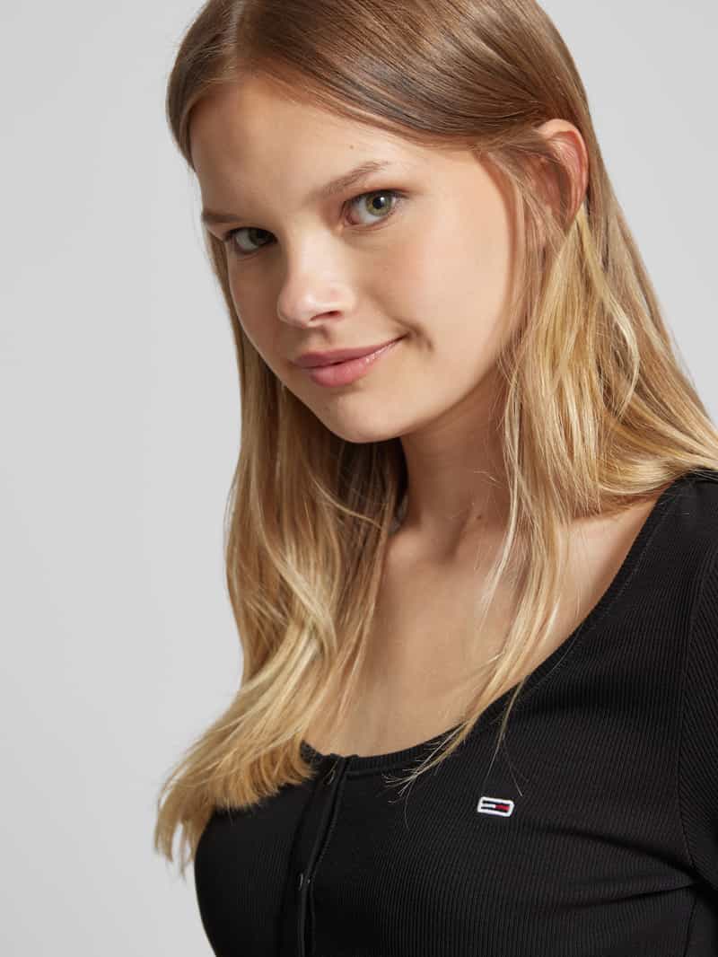 Tommy Jeans Slim fit shirt met lange mouwen en ronde hals model 'BUTTON THRU'