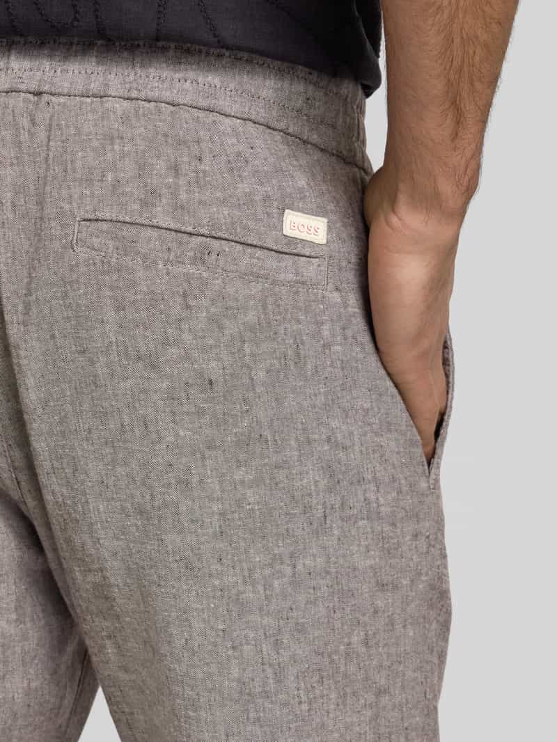 Boss Orange Straight fit linnen broek met elastische band model 'Sanderson'