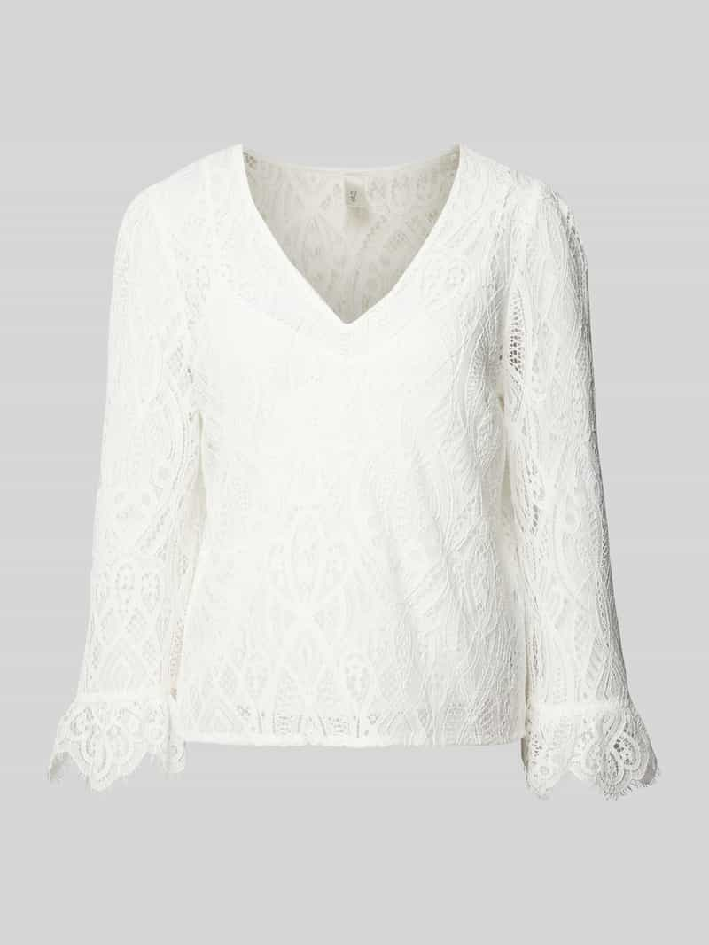 YAS Blouse met kant en V-hals