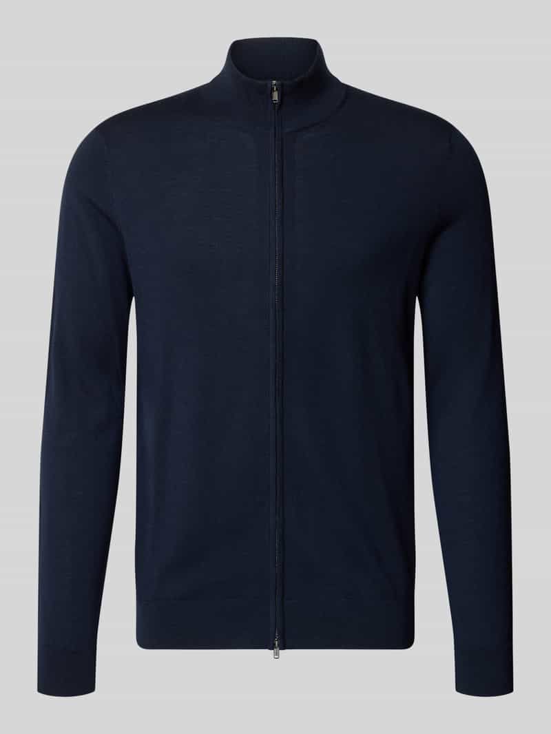 Profuomo Regular fit gebreid jack van puur katoen met opstaande kraag