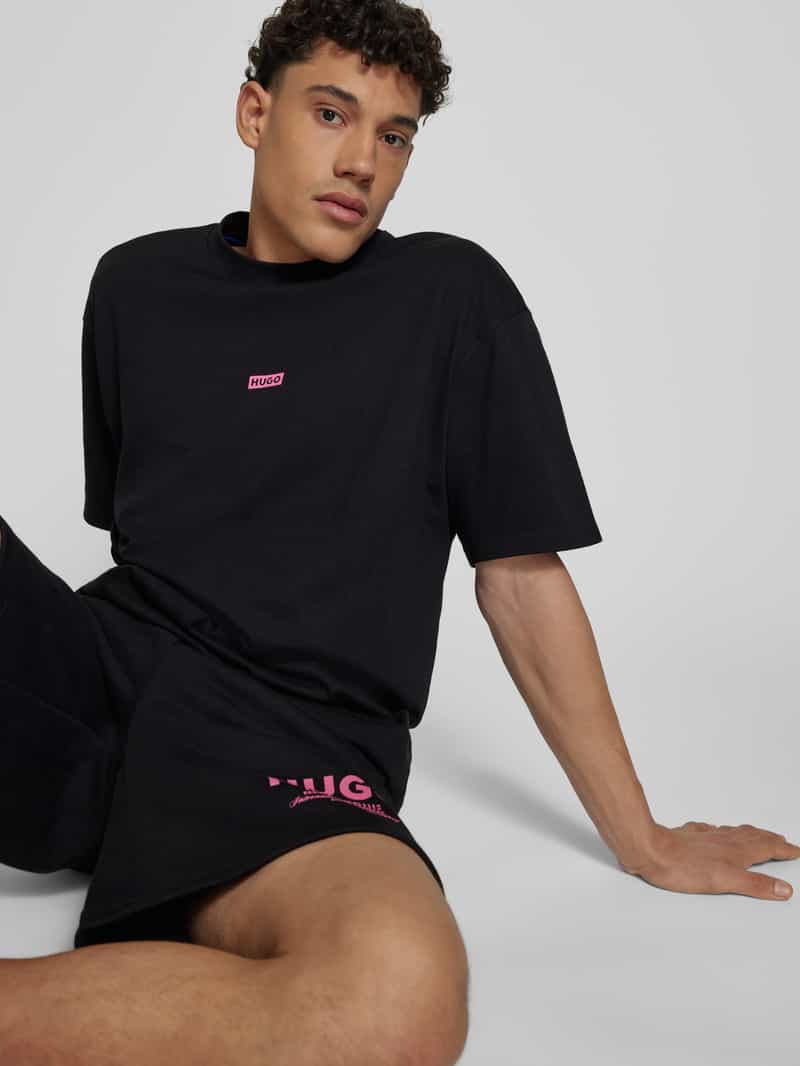 Hugo Blue T-shirt met labelprint model 'Nalono'