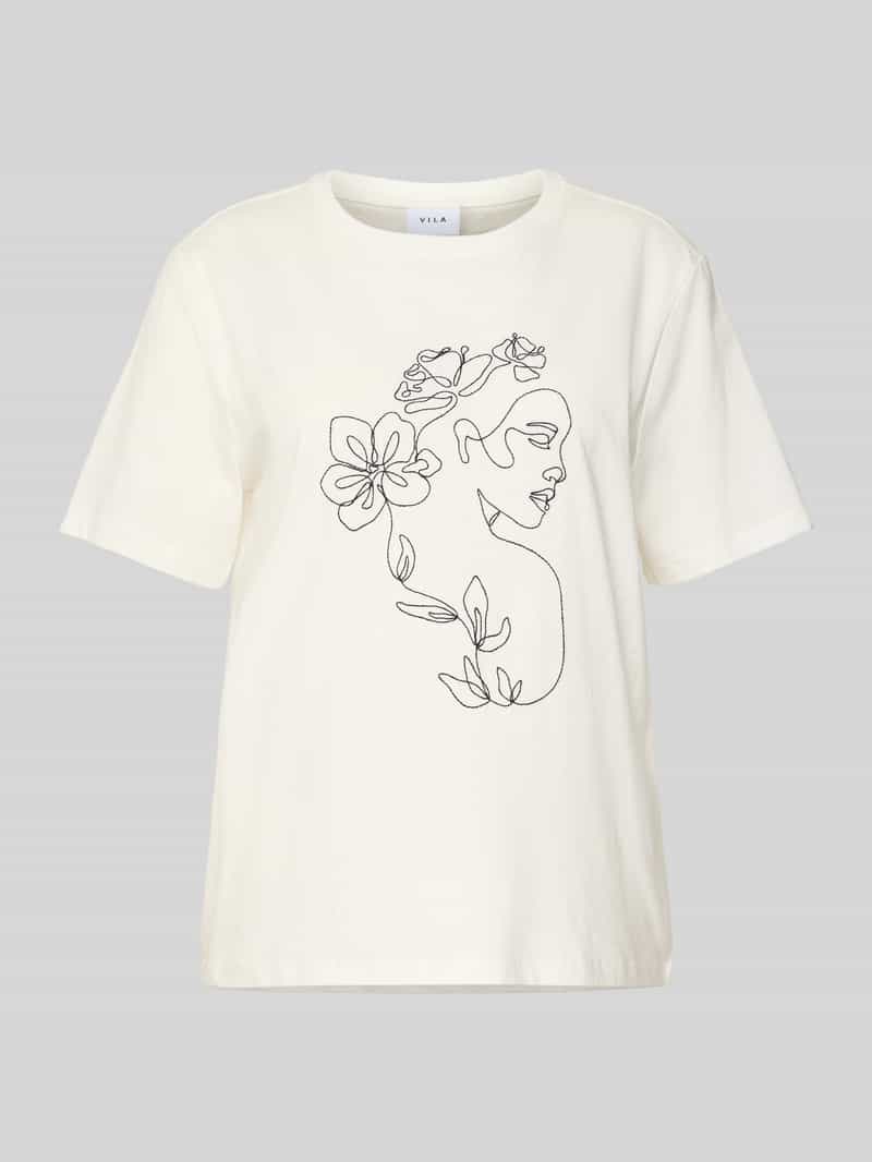 Vila T-shirt met motiefstitching model 'SYBIL'