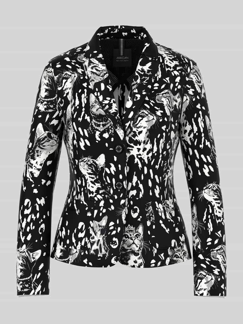 Marc Cain Getailleerde korte blazer met kattenmotief