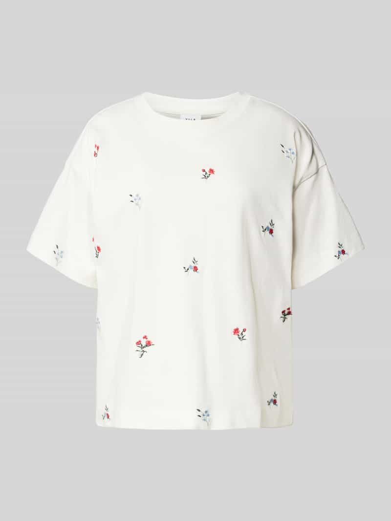 Vila T-shirt met geribde ronde hals model 'MONIE'