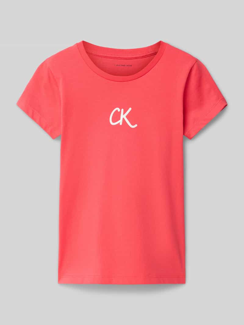 Calvin Klein Jeans Slim fit T-shirt met logoprint en ronde hals