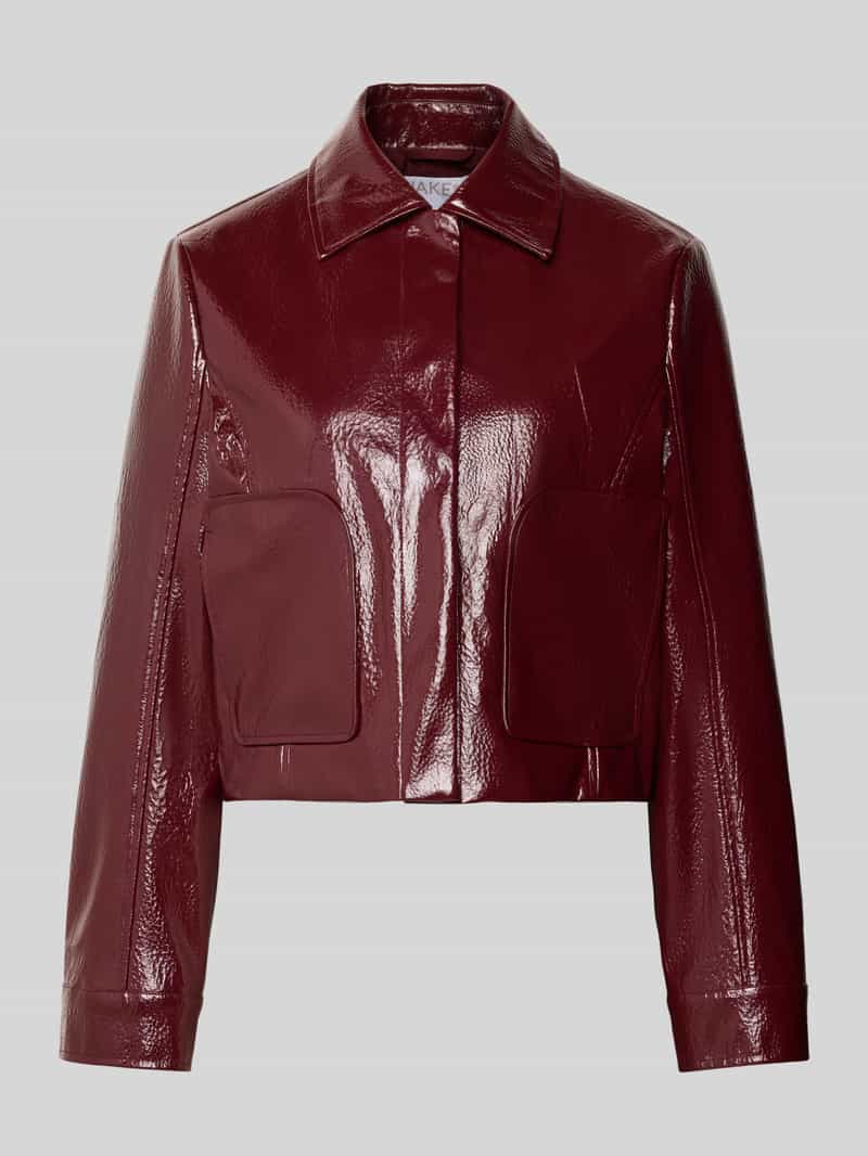 Jake*s Collection Kunstleren jack met platte kraag en steekzakken