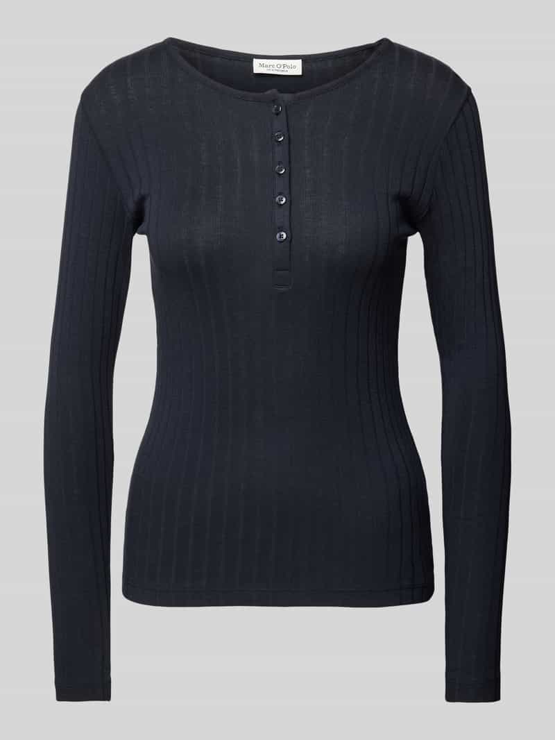 Marc O'Polo Slim fit shirt met lange mouwen van een gestructureerde mix van katoen en modal met henley-kraag