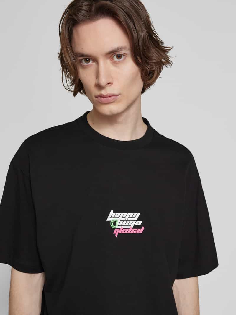 Hugo Blue T-shirt met labelprint model 'Nerperi'