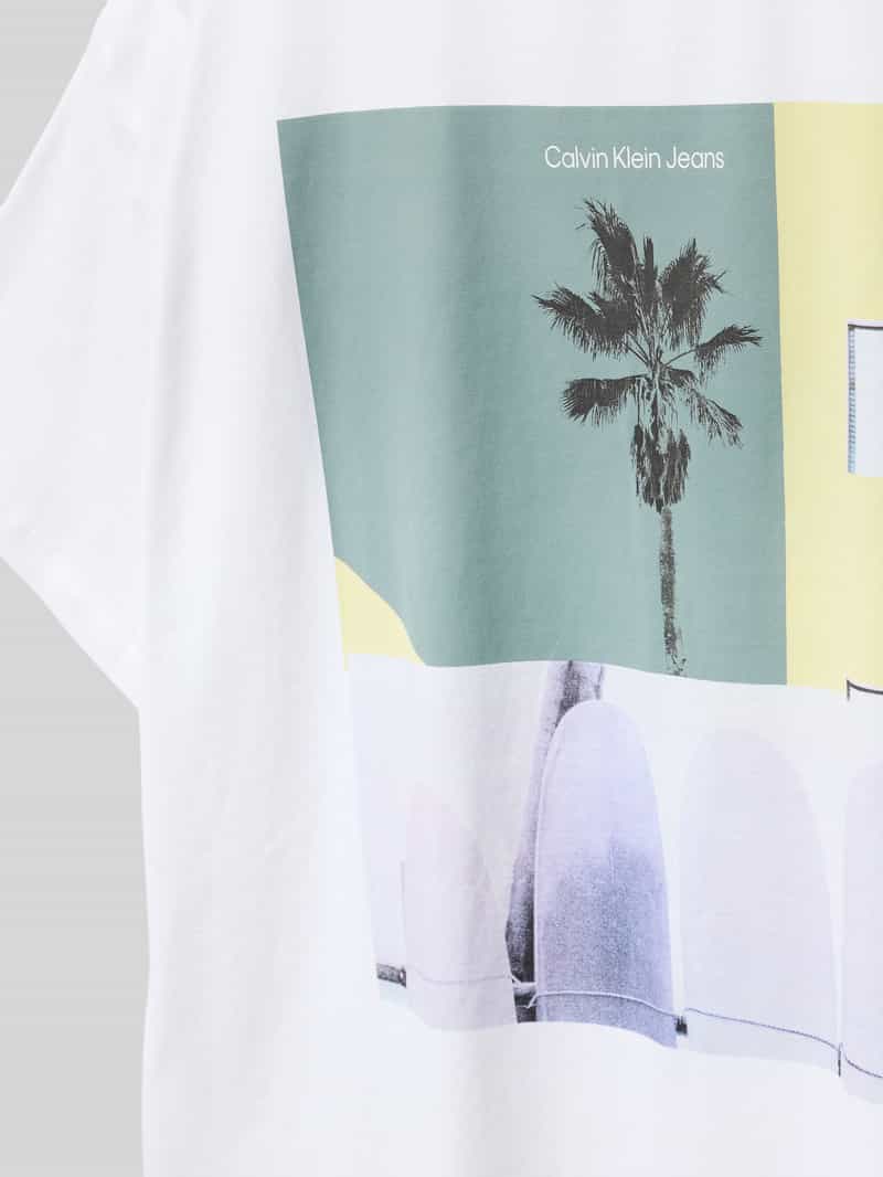 Calvin Klein Jeans T-shirt met motiefprint aan de achterkant model 'MIAMI'