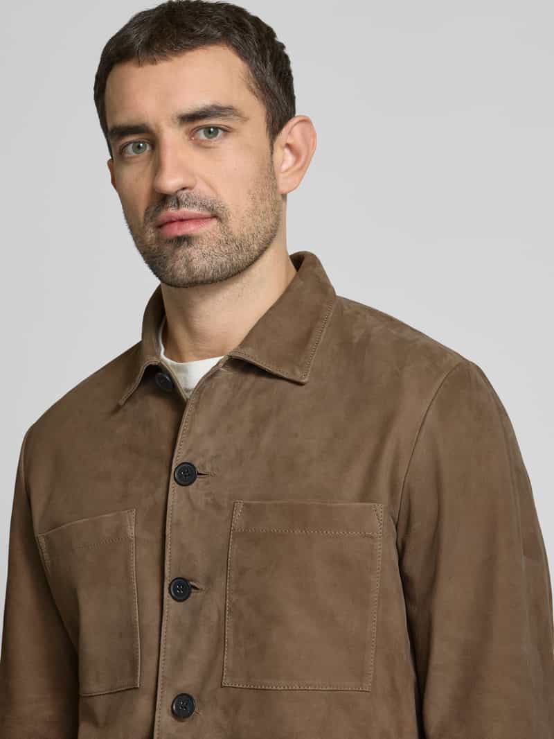 Marc O'Polo Regular fit jack van wildleer van chevreau-suède in overhemdjackstijl
