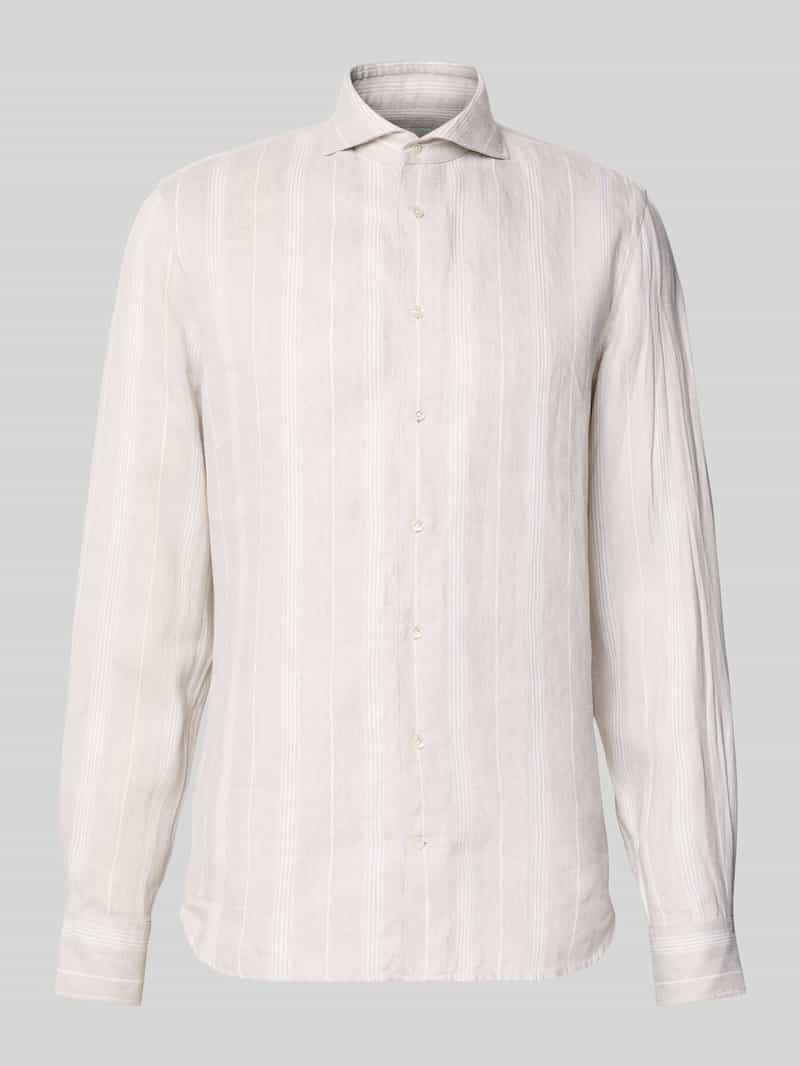 Profuomo Slim fit linnen overhemd met haaikraag
