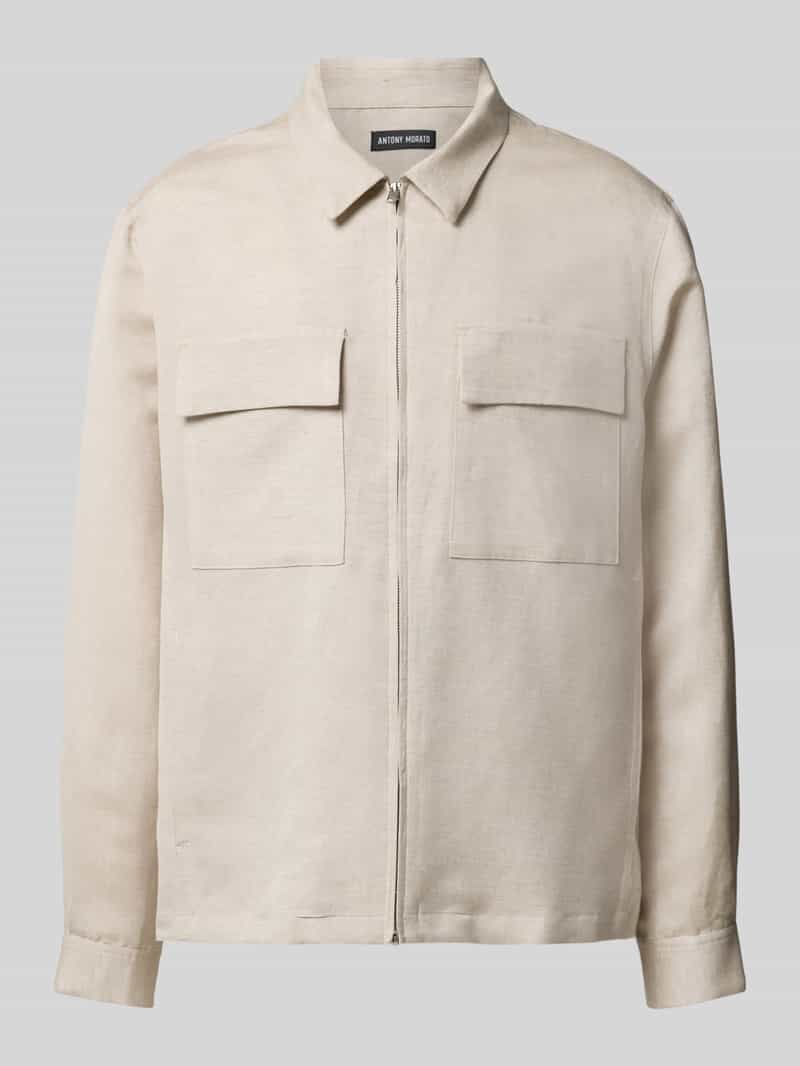 Antony Morato Regular fit linnen overhemdjack met ritssluiting