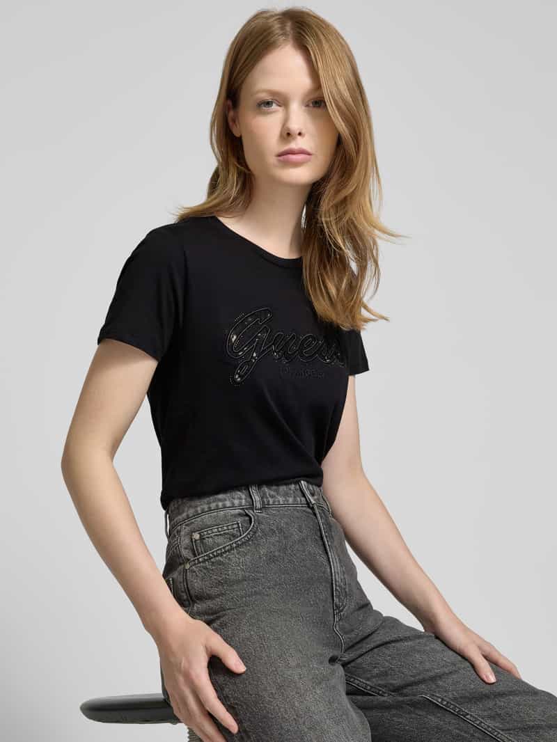 Guess T-shirt van viscose met strass-steentjes