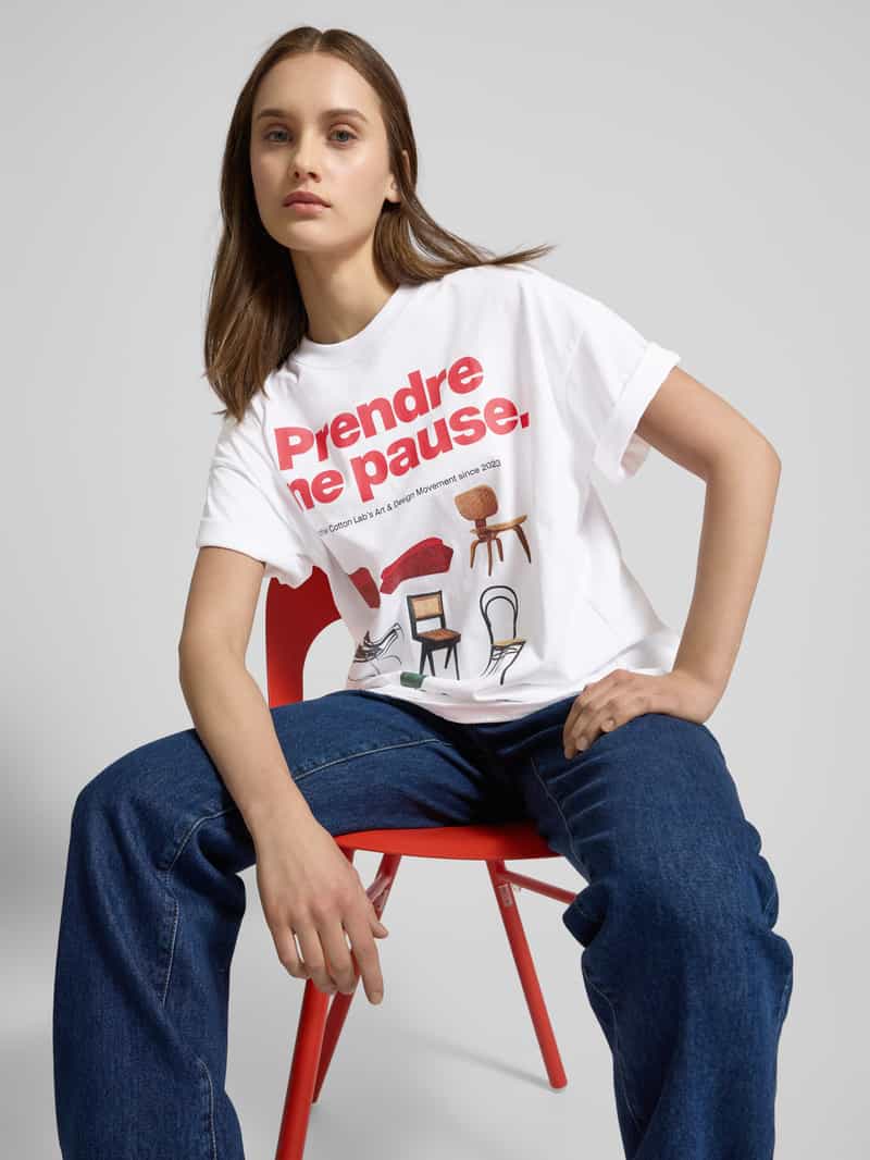 ANOTHER COTTON LAB Oversized T-shirt met labelprint model 'Prendre Une Pause'