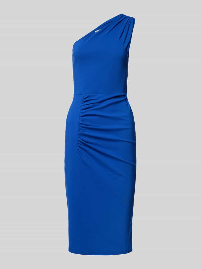 Knielange cocktailjurk met one shoulder-band