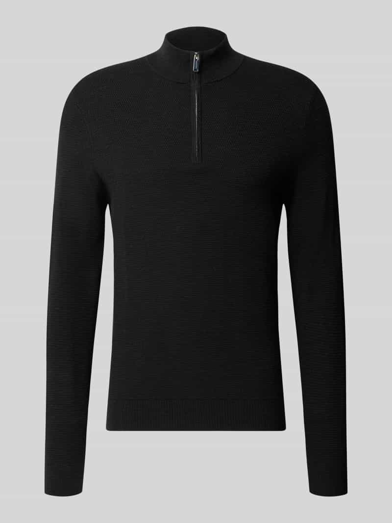 Profuomo Slim fit gebreide pullover van katoenmix met schipperskraag