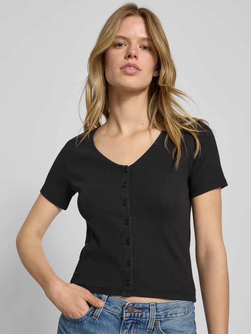 Levi's T-shirt in riblook met V-hals en knoopsluiting