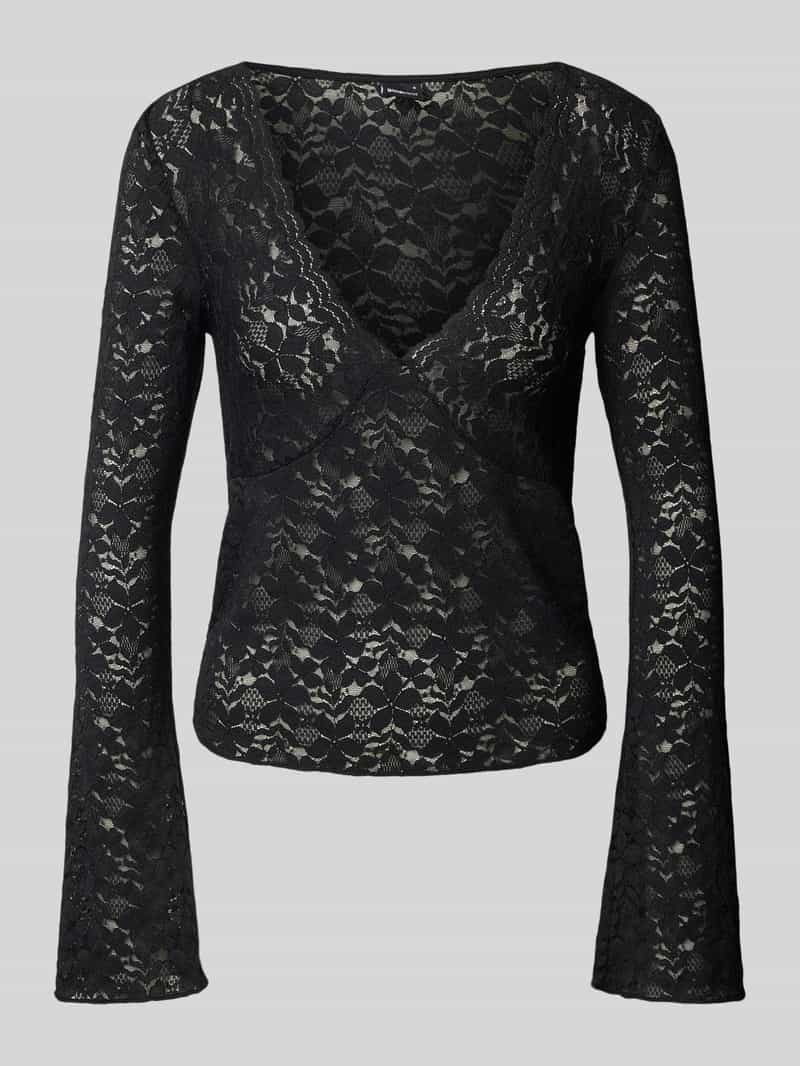 Gina Tricot Shirt met lange mouwen van kant met V-hals