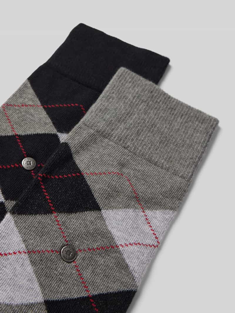 Burlington Sokken met labelapplicatie in een set van 2 paar model 'Everyday Argyle'