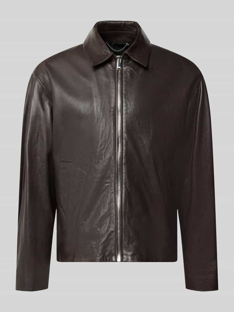 Drykorn Regular fit jack in leerlook met platte kraag