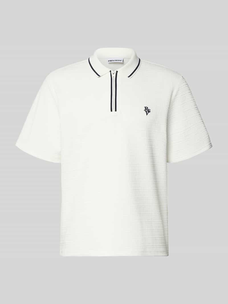 REVIEW Regular Fit Poloshirt mit Reißverschluss und Label-Stitching in Offwhite, Größe XL 2084709XL