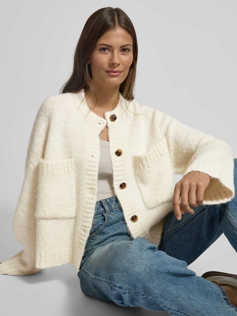 Jake*s Casual Oversized gebreid jack met wol en knoopsluiting
