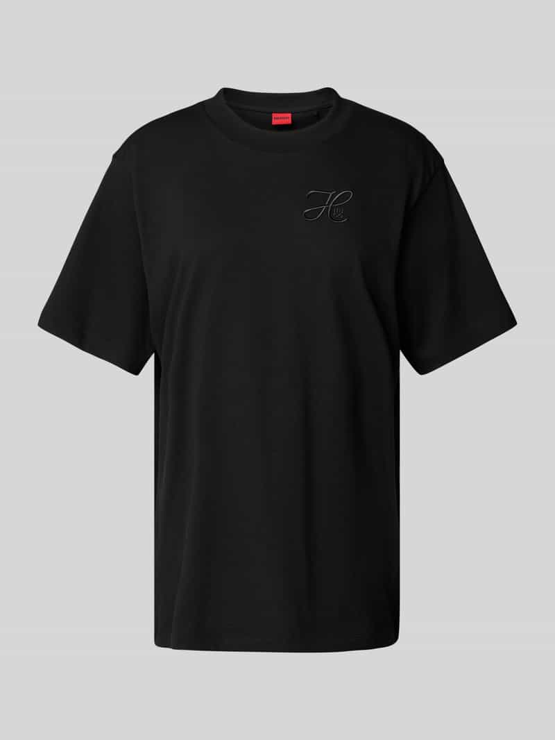 HUGO Relaxed fit T-shirt met labelstitching en ronde hals