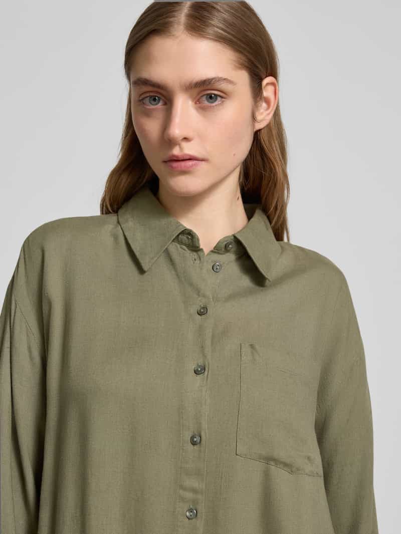 Pieces Relaxed fit overhemdblouse in een mix van viscose en linnen model 'PIA'