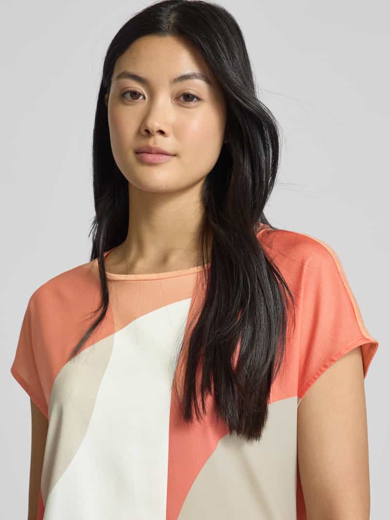 Opus T-shirt met geribde ronde hals model 'Saloma'