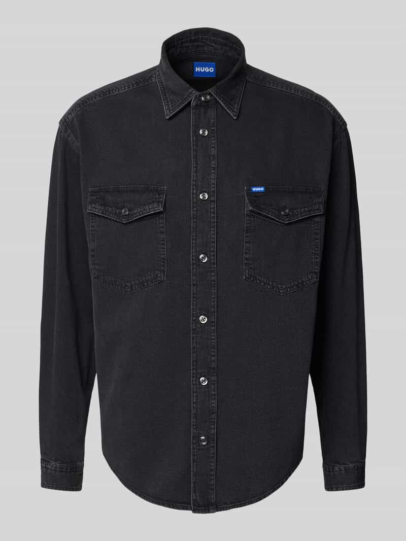 Hugo Blue Regular fit jeansoverhemd met kentkraag model 'Ebino'