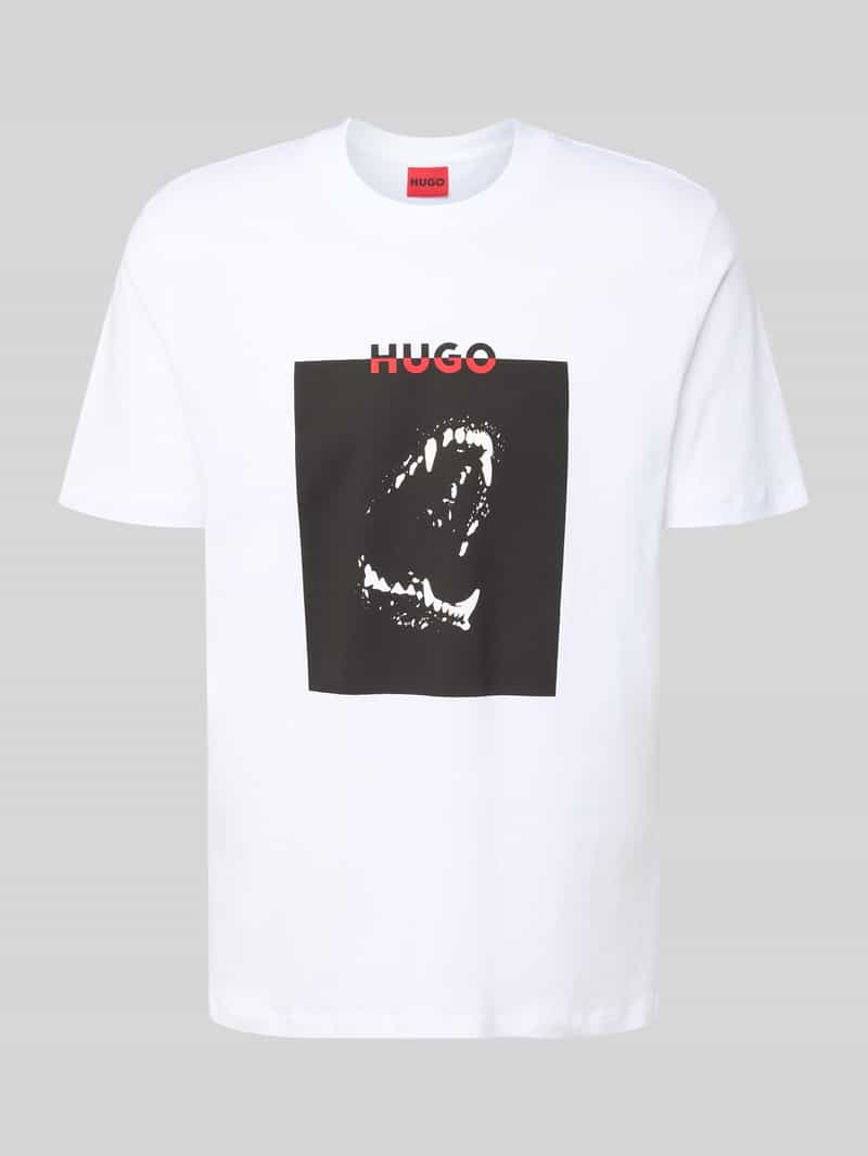 HUGO T-shirt met motief- en labelprint model 'Dobero'